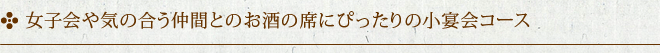 女子会や気の合う仲間とのお酒の席にぴったりの小宴会コース